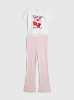 River Island White Cherry Demure Baby T-Shirt & Kickflare Set