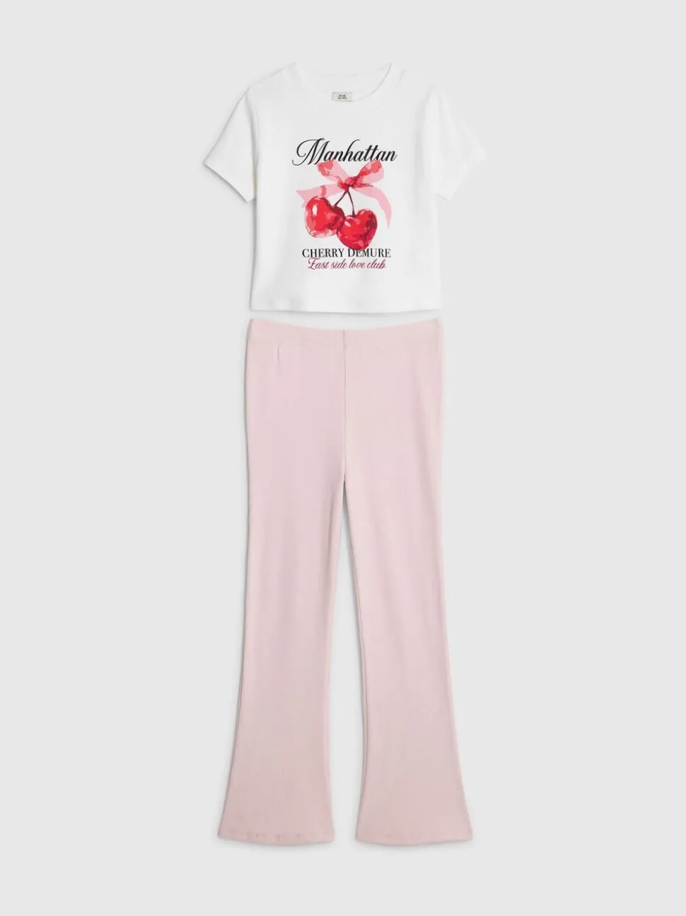 River Island White Cherry Demure Baby T-Shirt & Kickflare Set