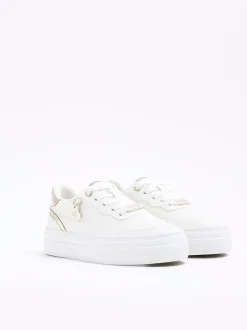 River Island White Faux Leather Triple Plim Trainers