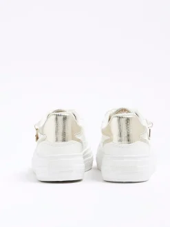 River Island White Faux Leather Triple Plim Trainers