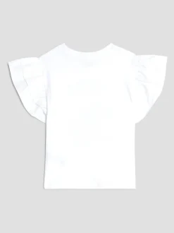 River Island White Girls Frill Sleeve Bear Print T-Shirt