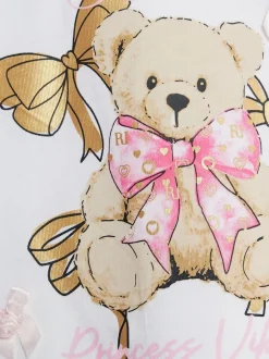 River Island White Girls Frill Sleeve Bear Print T-Shirt