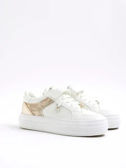 River Island White Girls Snake Monogram Plim Trainers