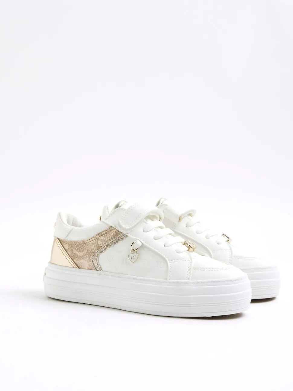 River Island White Girls Snake Monogram Plim Trainers