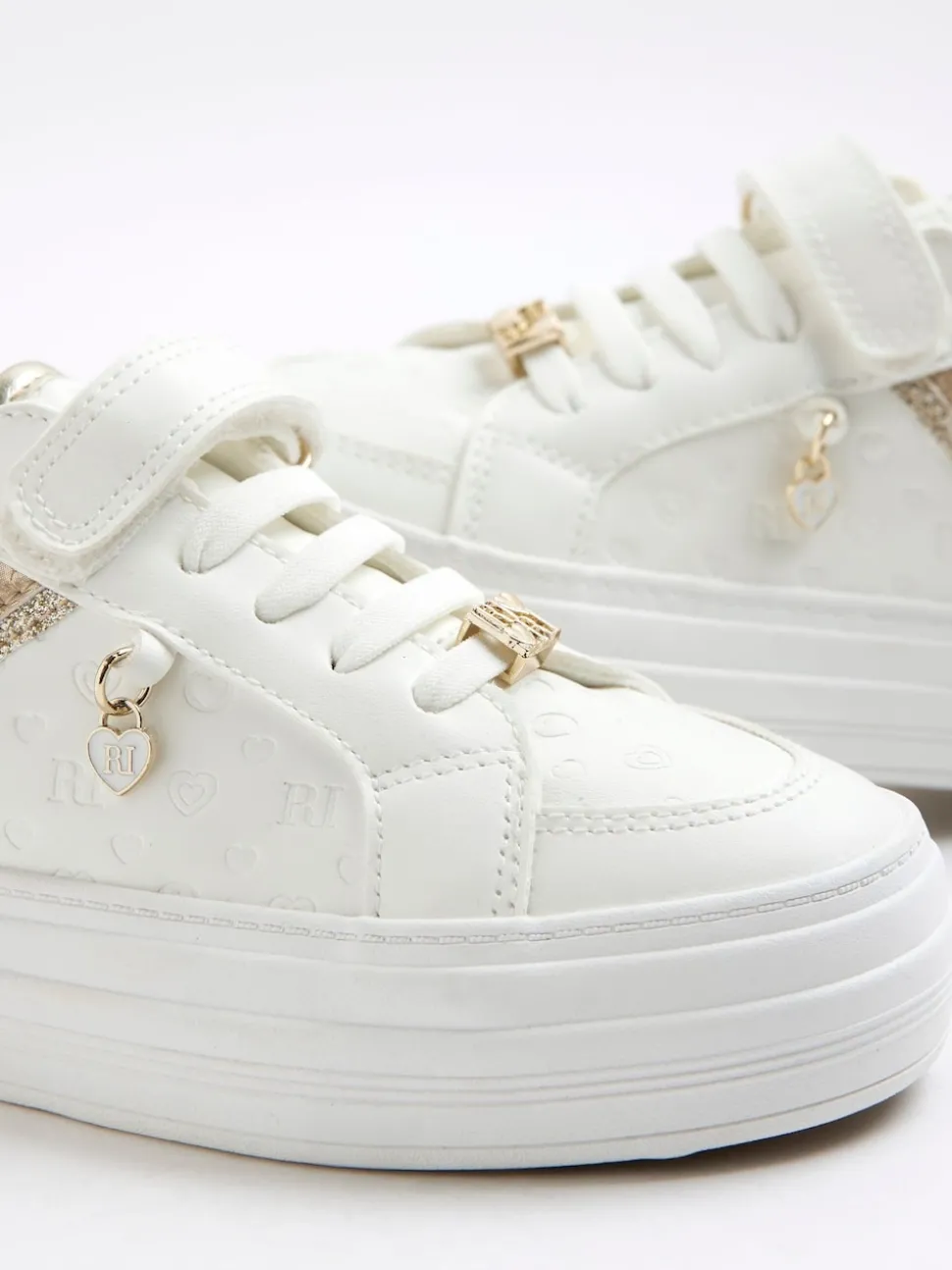 River Island White Girls Snake Monogram Plim Trainers
