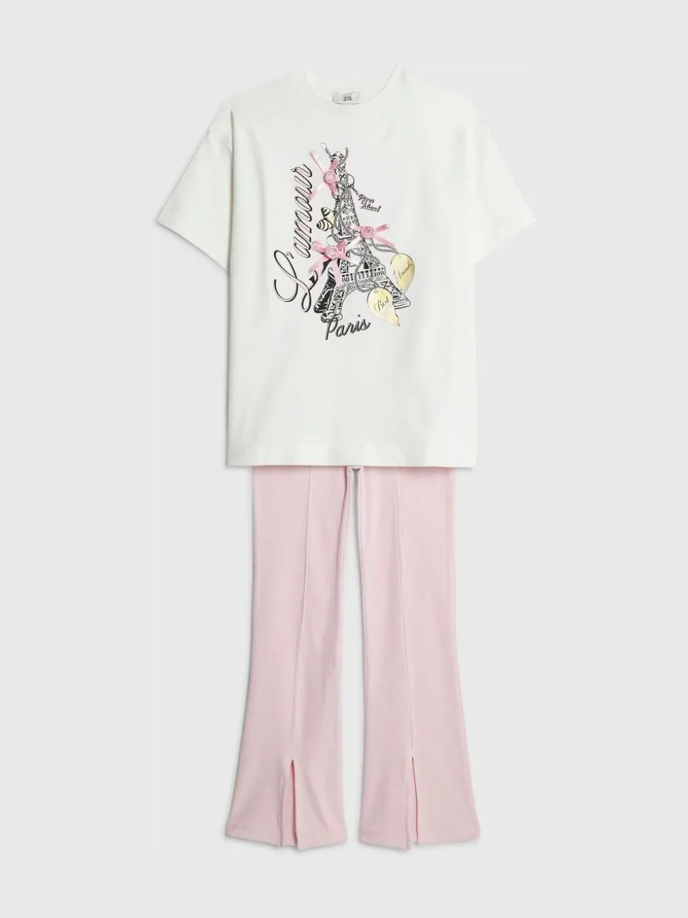 River Island White Lamour Paris Top & Kickflare Set