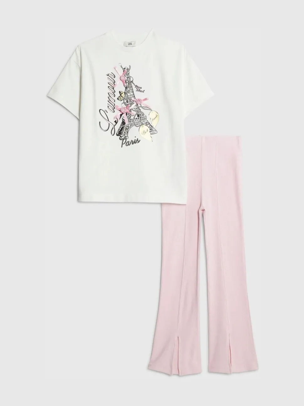 River Island White Lamour Paris Top & Kickflare Set