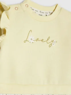 River Island Yellow Broderie Frill Sweat Top & Leggings Set