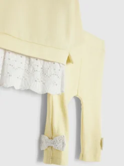River Island Yellow Broderie Frill Sweat Top & Leggings Set