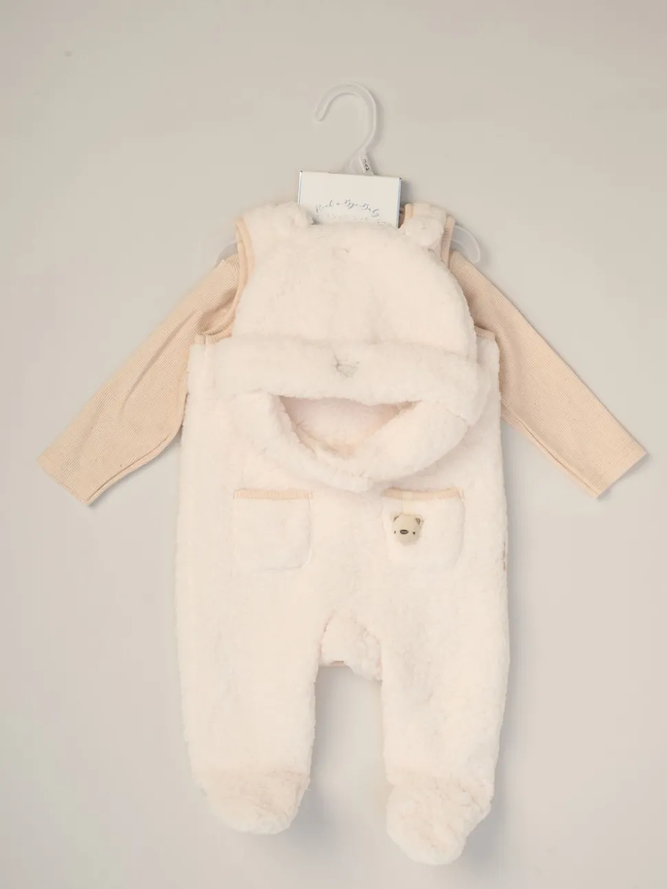 Rock-A-Bye Baby Boutique Baby Borg White Dungarees Bodysuit and Hat Set 3 Piece