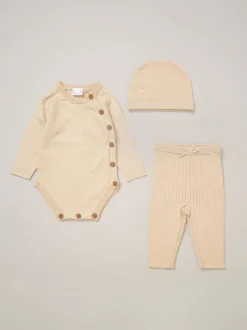 Rock-A-Bye Baby Boutique Baby Knit Brown Bodysuits Leggings and Hats Set 3-Piece