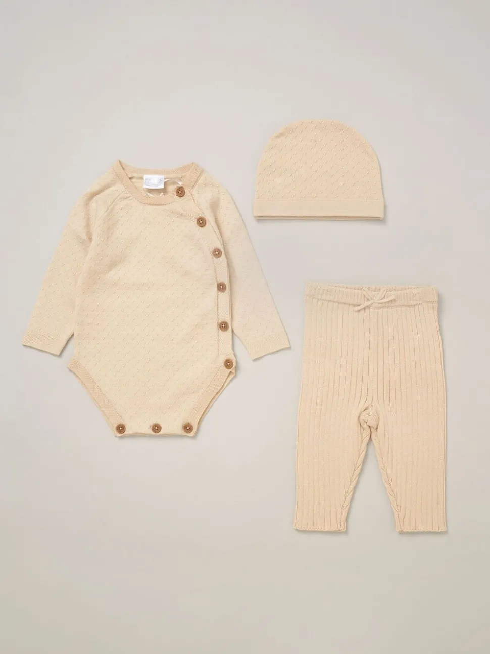 Rock-A-Bye Baby Boutique Baby Knit Brown Bodysuits Leggings and Hats Set 3-Piece