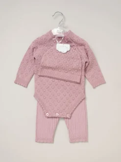 Rock-A-Bye Baby Boutique Baby Pink Knit Bodysuits Leggings and Hats Set 3-Piece