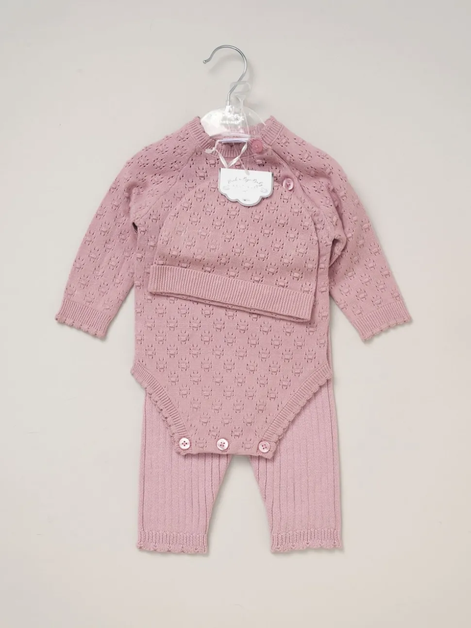 Rock-A-Bye Baby Boutique Baby Pink Knit Bodysuits Leggings and Hats Set 3-Piece