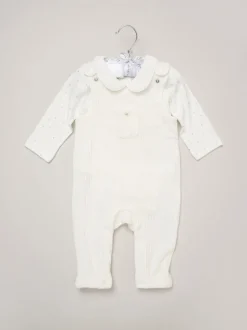 Rock-A-Bye Baby Boutique Baby Velour White Dungarees and Bodysuit Set