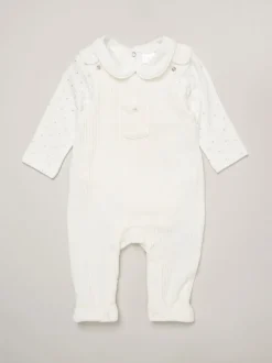 Rock-A-Bye Baby Boutique Baby Velour White Dungarees and Bodysuit Set