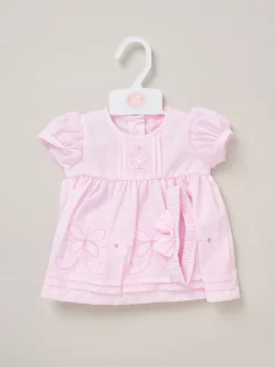 Rock-A-Bye Baby Boutique Cotton Dress Knickers and Bow Headband Outfit Set