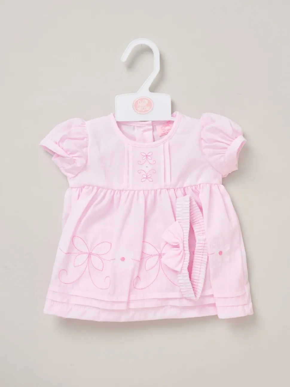 Rock-A-Bye Baby Boutique Cotton Dress Knickers and Bow Headband Outfit Set