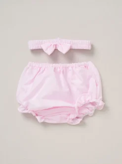 Rock-A-Bye Baby Boutique Cotton Dress Knickers and Bow Headband Outfit Set