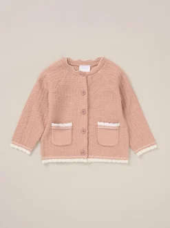 Rock-A-Bye Baby Boutique Pink Cardigan Woven Dobby Shorts Headband and Tights Outfit Set