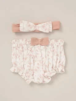 Rock-A-Bye Baby Boutique Pink Cardigan Woven Dobby Shorts Headband and Tights Outfit Set