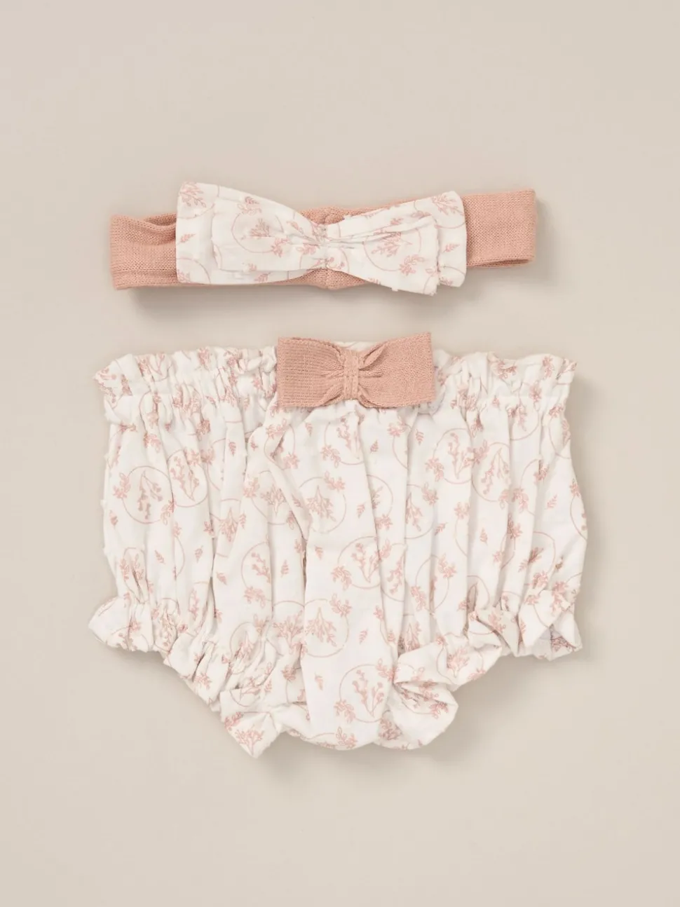Rock-A-Bye Baby Boutique Pink Cardigan Woven Dobby Shorts Headband and Tights Outfit Set