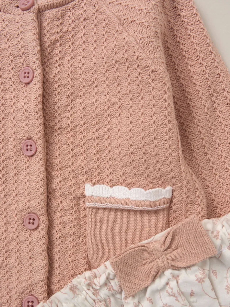 Rock-A-Bye Baby Boutique Pink Cardigan Woven Dobby Shorts Headband and Tights Outfit Set