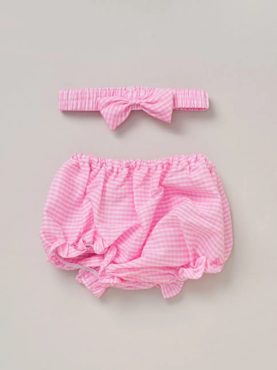 Rock-A-Bye Baby Boutique Pink 100% Cotton Dress Knickers and Bow Headband Outfit Set