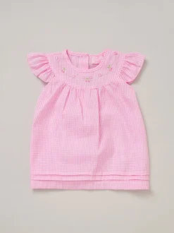 Rock-A-Bye Baby Boutique Pink 100% Cotton Dress Knickers and Bow Headband Outfit Set