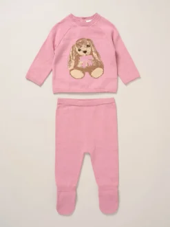 Rock-A-Bye Baby Boutique Pink True Knit Bunny Jumper and Footed Trousers Outfit Set