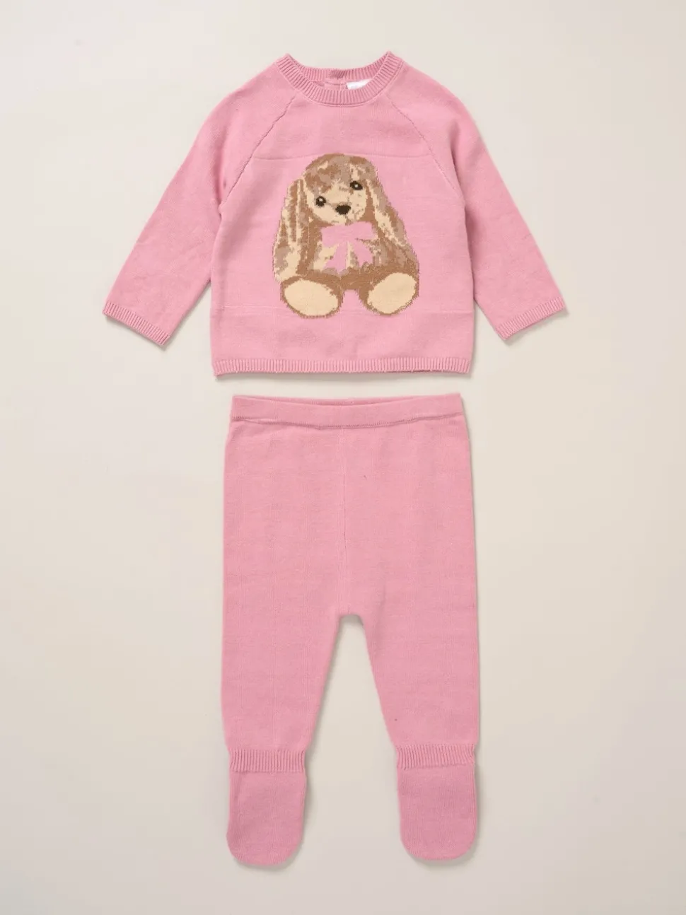 Rock-A-Bye Baby Boutique Pink True Knit Bunny Jumper and Footed Trousers Outfit Set