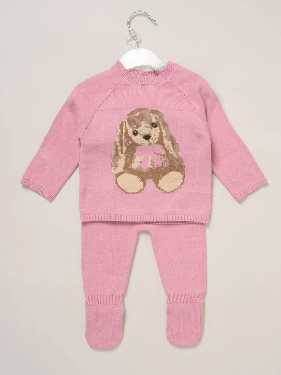 Rock-A-Bye Baby Boutique Pink True Knit Bunny Jumper and Footed Trousers Outfit Set