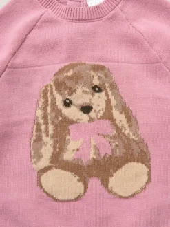Rock-A-Bye Baby Boutique Pink True Knit Bunny Jumper and Footed Trousers Outfit Set