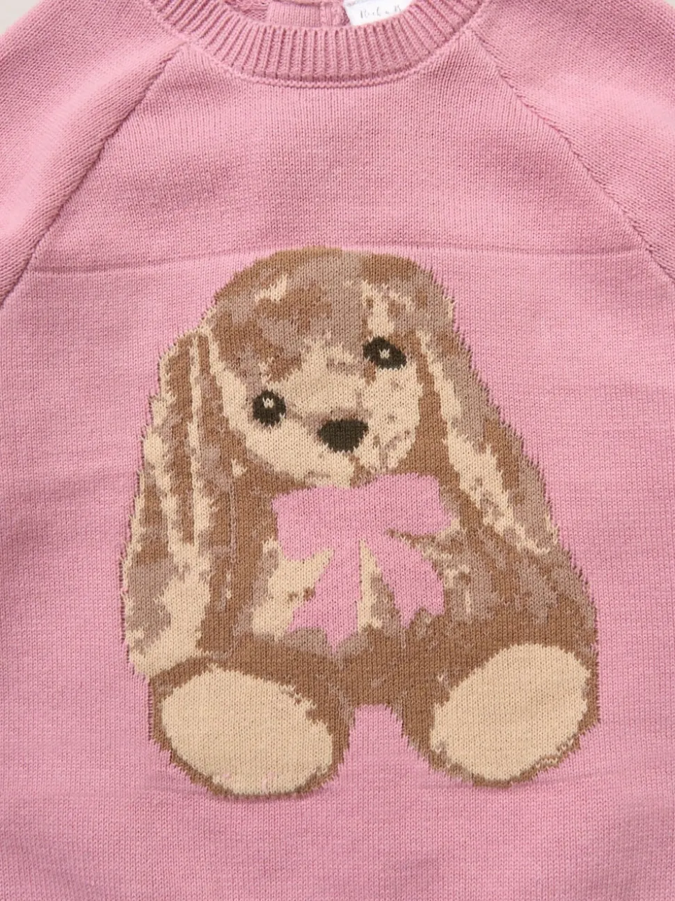 Rock-A-Bye Baby Boutique Pink True Knit Bunny Jumper and Footed Trousers Outfit Set