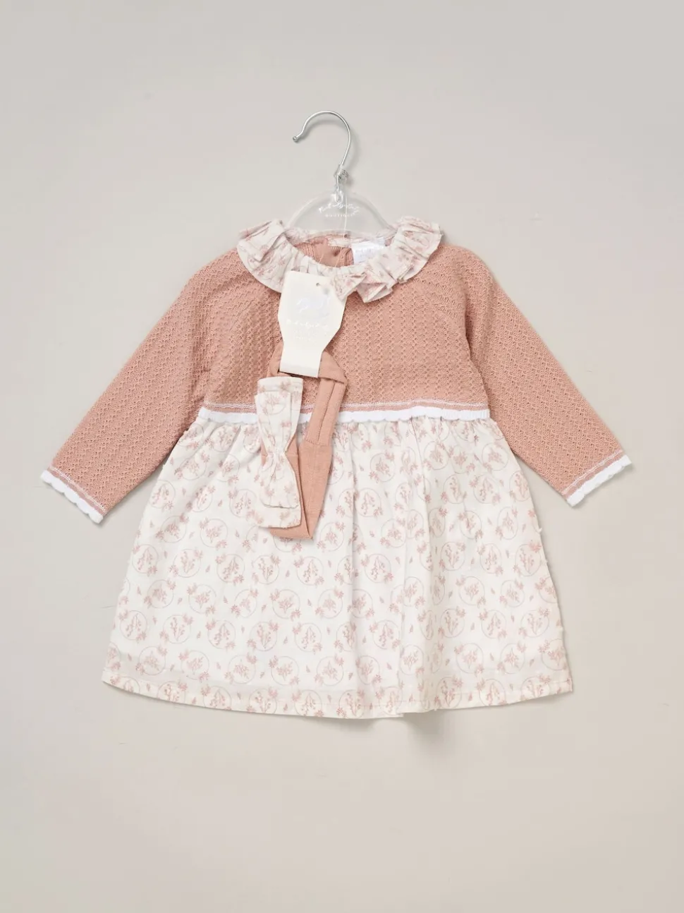 Rock-A-Bye Baby Boutique Pink True Knit Woven Dress & Headband Outfit Set