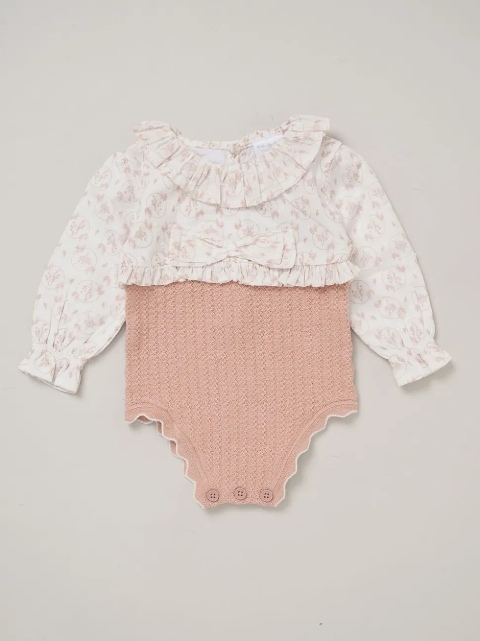 Rock-A-Bye Baby Boutique Pink True Knit Woven Romper and Bonnet Outfit Set