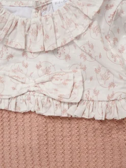 Rock-A-Bye Baby Boutique Pink True Knit Woven Romper and Bonnet Outfit Set