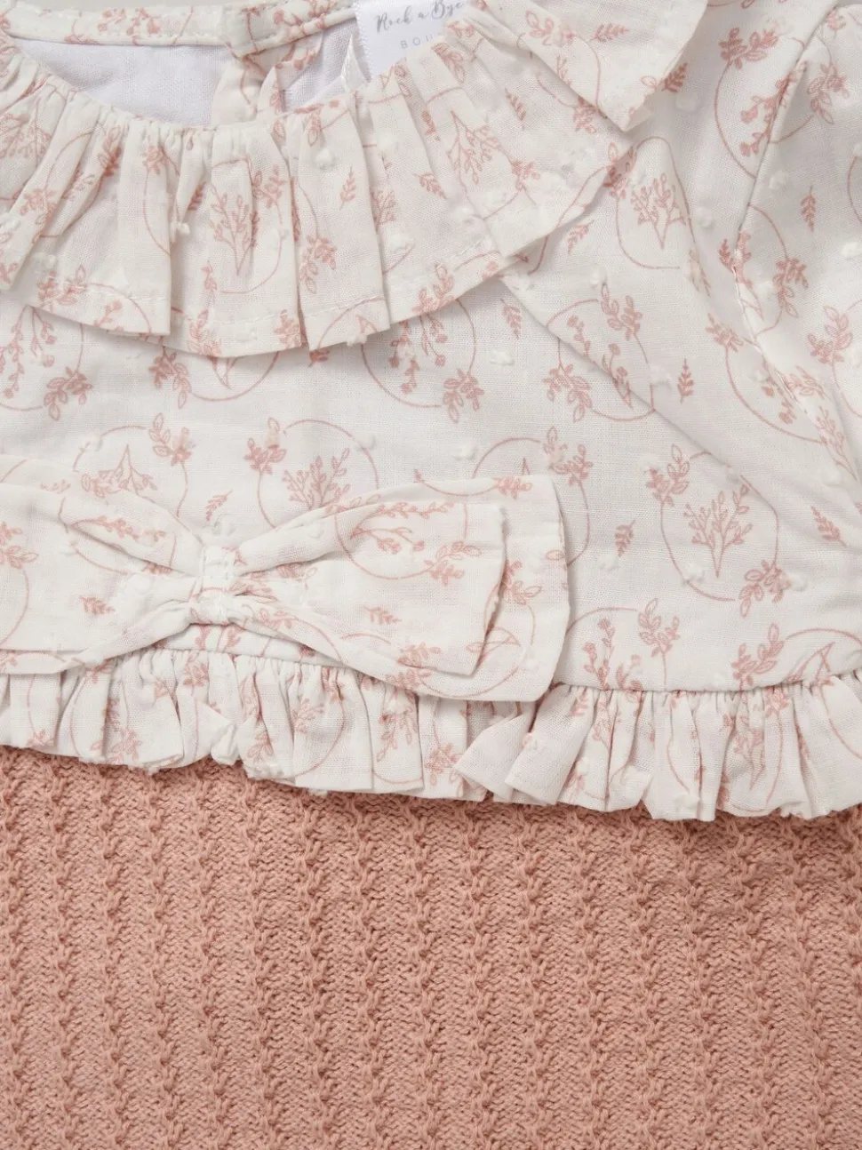 Rock-A-Bye Baby Boutique Pink True Knit Woven Romper and Bonnet Outfit Set