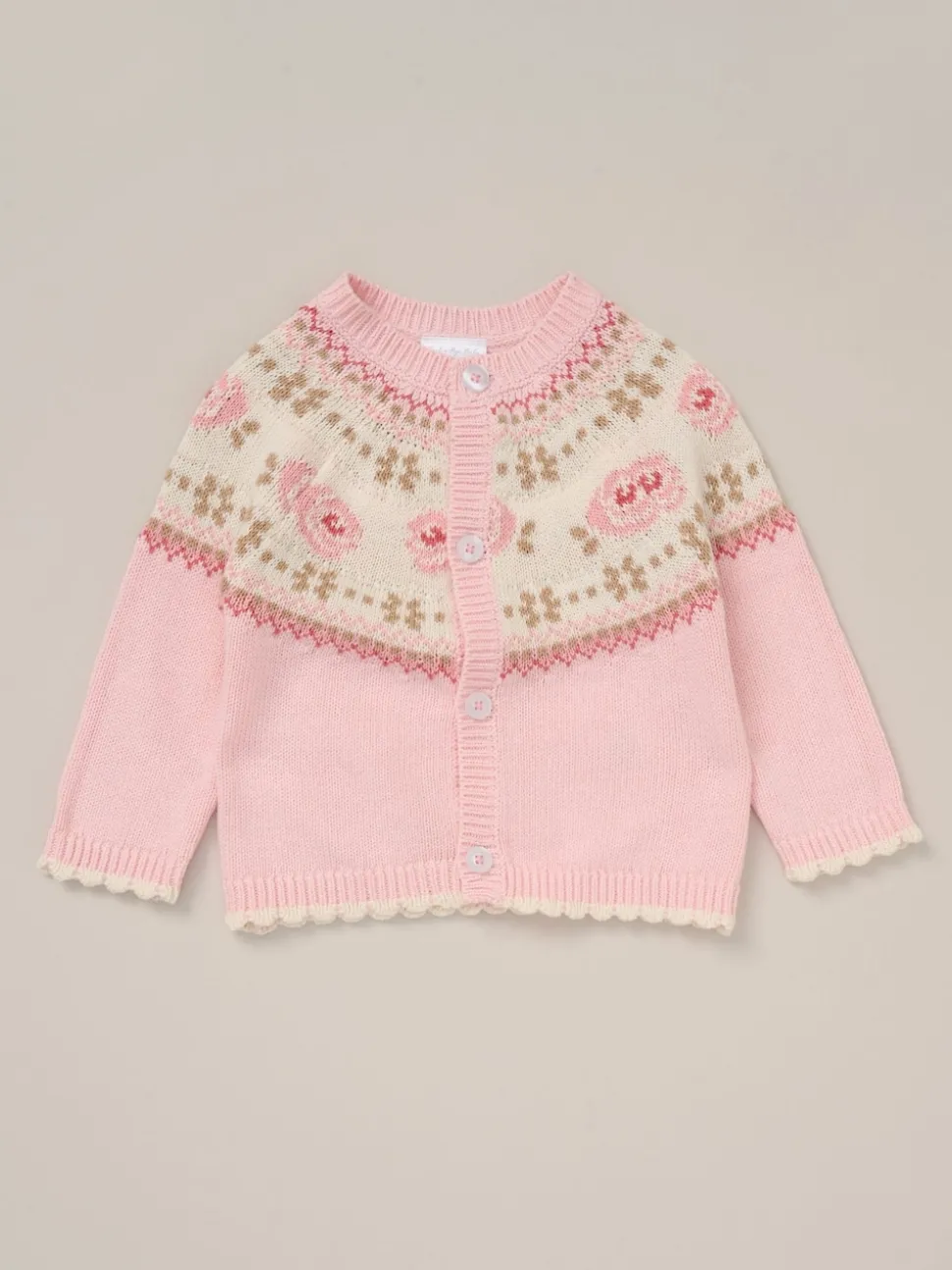 Rock-A-Bye Baby Boutique Pink True Knit Fairisle Pattern Cardigan And Trousers Outfit Set