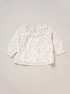 Rock-A-Bye Baby Boutique Pink Woven Dobby Blouse True Knit Footed Trousers and Headband Outfit Set