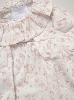 Rock-A-Bye Baby Boutique Pink Woven Dobby Blouse True Knit Footed Trousers and Headband Outfit Set