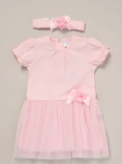 Rock-A-Bye Baby Boutique Rose Pink Ribbon Detail Dress and Headband Outfit Set