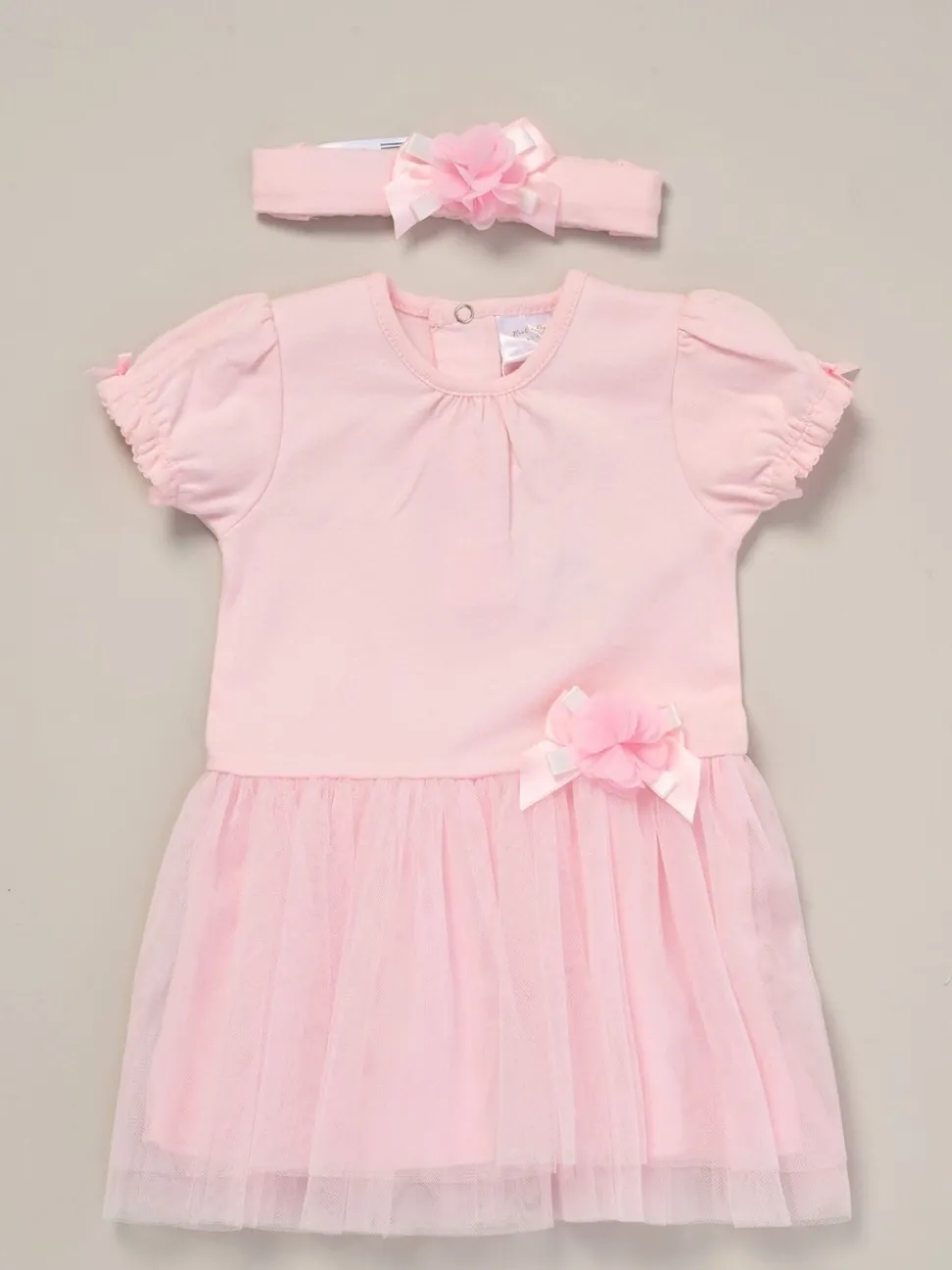 Rock-A-Bye Baby Boutique Rose Pink Ribbon Detail Dress and Headband Outfit Set