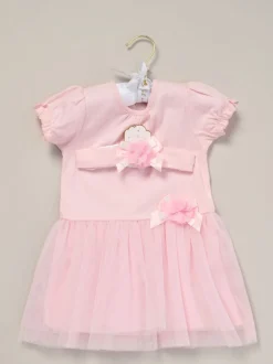 Rock-A-Bye Baby Boutique Rose Pink Ribbon Detail Dress and Headband Outfit Set