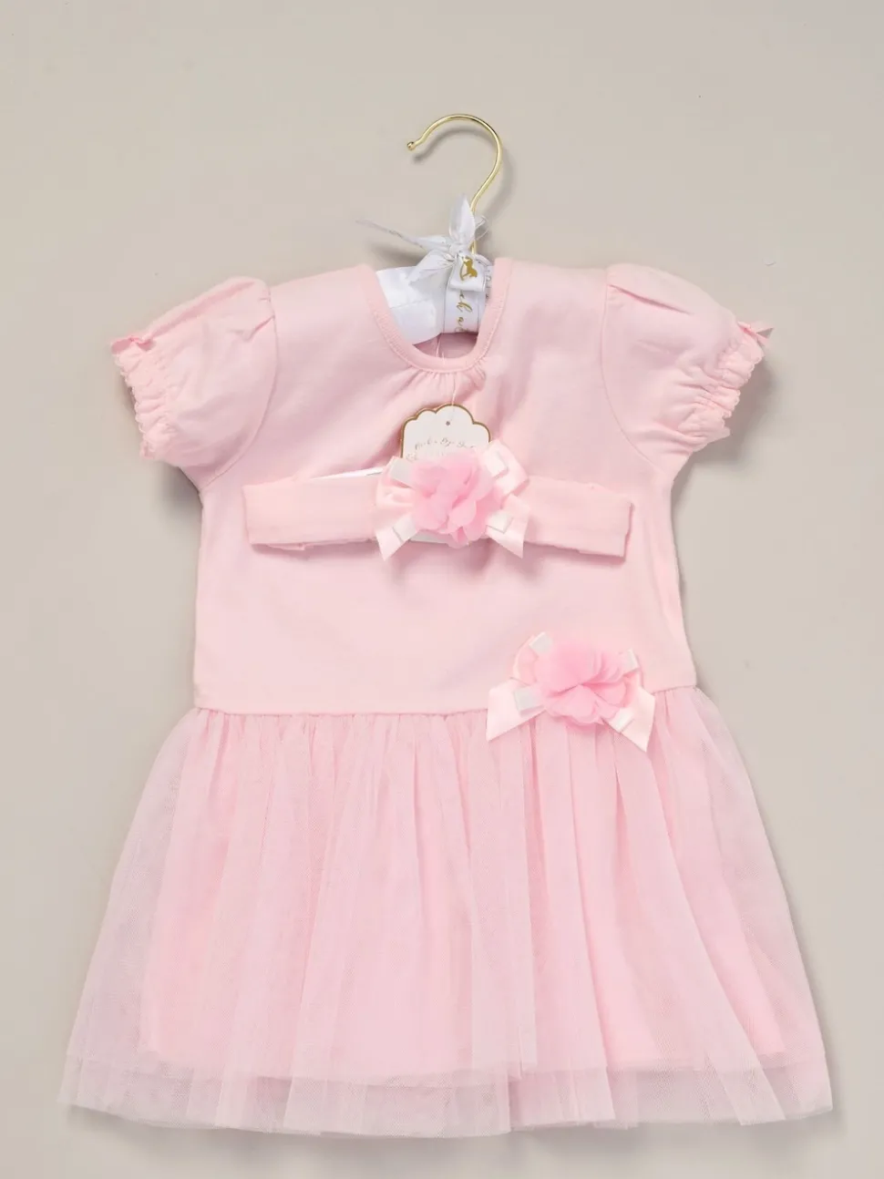 Rock-A-Bye Baby Boutique Rose Pink Ribbon Detail Dress and Headband Outfit Set