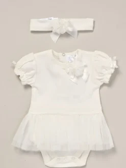 Rock-A-Bye Baby Boutique Rose Ribbon Detail Tutu White Bodysuit and Headband Outfit Set