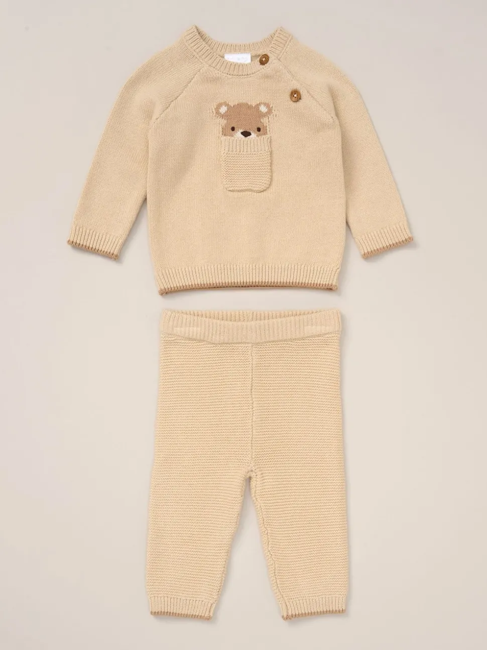 Rock-A-Bye Baby Boutique True Knit Brown Cardigan Trousers Outfit Set