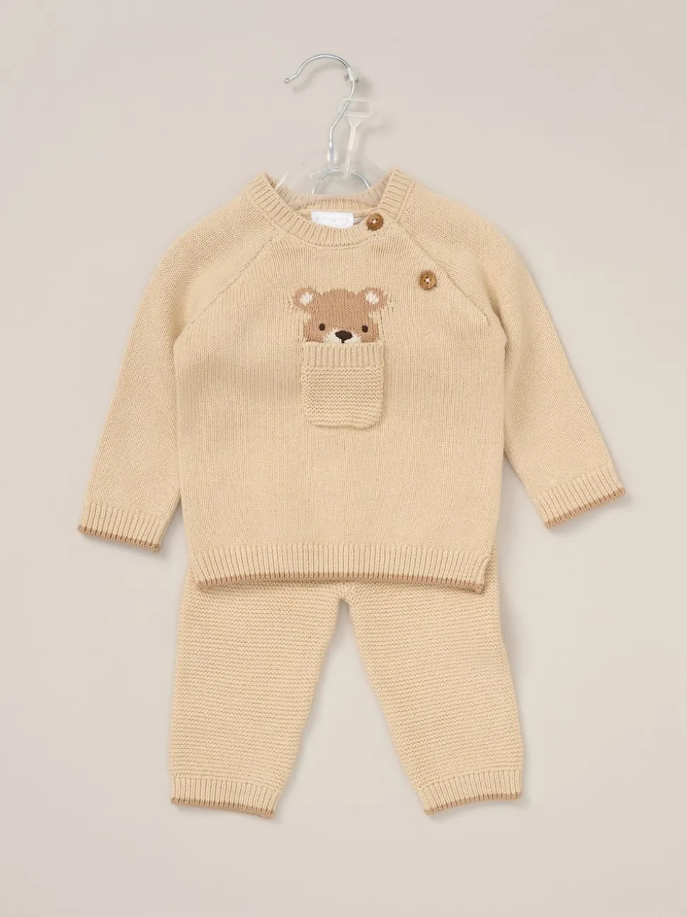 Rock-A-Bye Baby Boutique True Knit Brown Cardigan Trousers Outfit Set