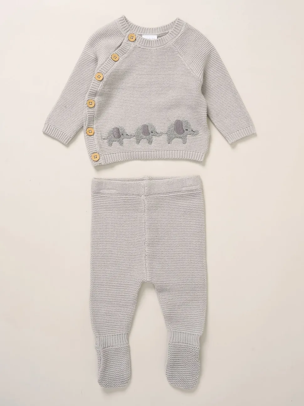 Rock-A-Bye Baby Boutique True Knit Elephant Cardigan And Footed Trousers Outfit Set