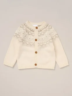 Rock-A-Bye Baby Boutique True Knit Fairisle Pattern White Cardigan And Footed Trousers Outfit Set